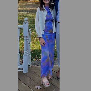 & Other Stories: Abstract Print Long Sleeve Mesh Dress In Brown Medium Dusty